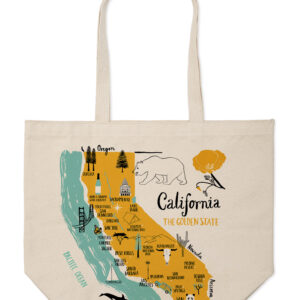 Canvas tote bag with a vintage California map design.