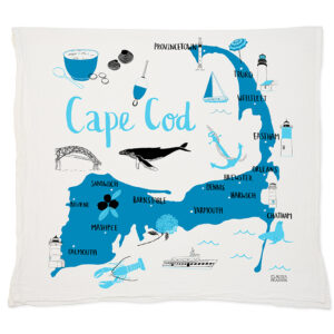 Map illustration of Cape Cod with marine and nautical elements.