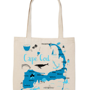 Canvas tote bag featuring a blue map of Cape Cod.