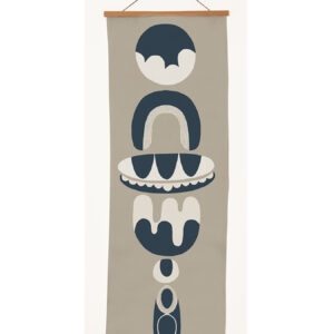 Abstract modern wall hanging with organic shapes in blue and white.