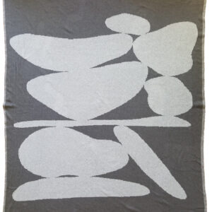 Abstract white shapes on a gray background.