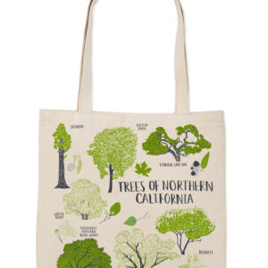 Tote bag featuring illustrated trees of Northern California.