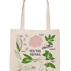 Beige tote bag with floral designs and inspirational text.