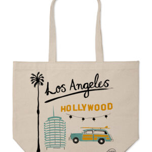 Canvas tote bag with Los Angeles and Hollywood design.