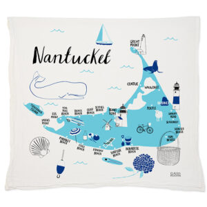 Decorative map pillow of Nantucket with landmarks and icons.