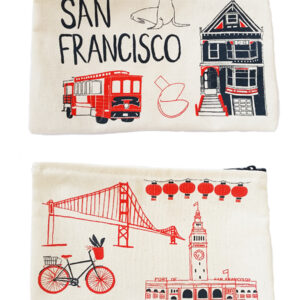 Two San Francisco-themed decorative pillows with iconic landmarks and symbols.