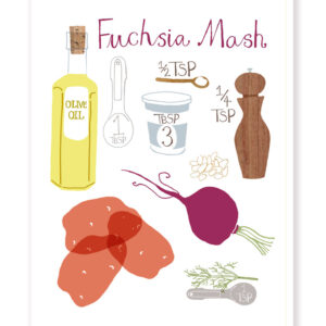Illustration of ingredients for making Fuchsia Mash cocktail.
