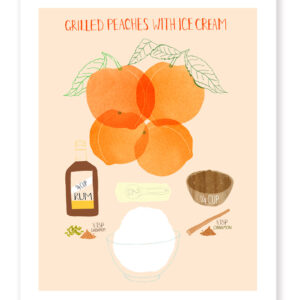 Illustration of a persimmon with related items and text.