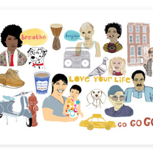 Collage of diverse cultural elements and positive messages.