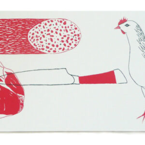 Illustration of a person blowing a chicken-shaped bubble.