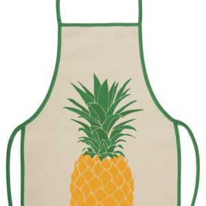 Beige apron with a large pineapple print and green trim.